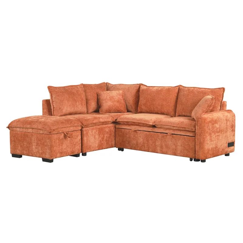 Convertible Sofa Bed Sectional Sofa Sleeper L-Shaped Sofa With A Storage Ottoman, Two Pillows, Two P