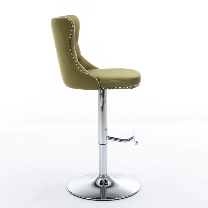 Swivel Velvet Barstools Adjusatble Seat Height From 25-33\", Modern Upholstered Chrome Base Bar Stoo