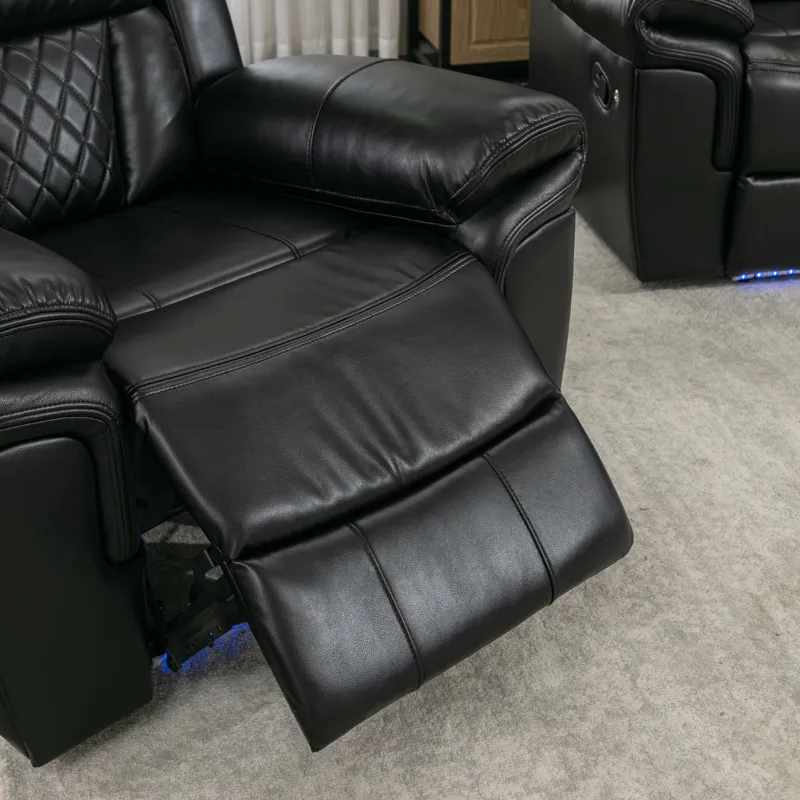 Home Theater Seating Manual Recliner Chair With Center Console And Led Light Strip For Living Room -