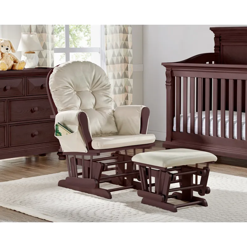 Mason - Glider And Ottoman Espresso Wood - Beige Fabric