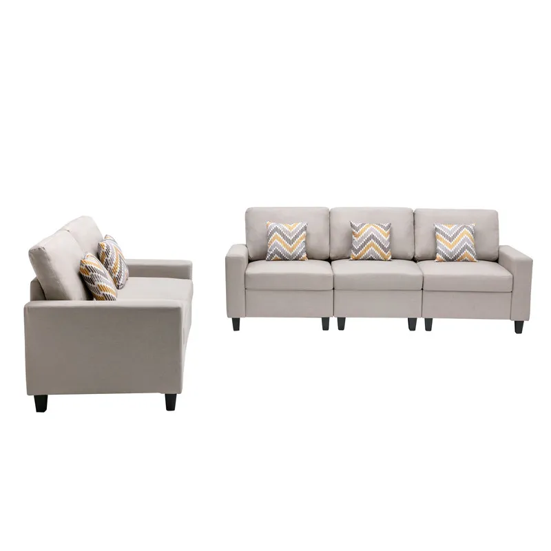 Nolan - Linen Fabric Sofa And Loveseat Living Room With Pillows And Interchangeable Legs (Set of 2) 