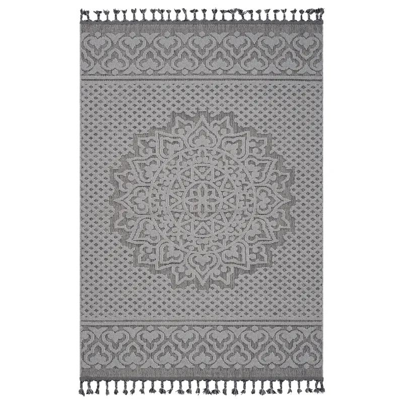 4\' x 6\' Medallion Indoor / Outdoor Area Rug - Gray / White