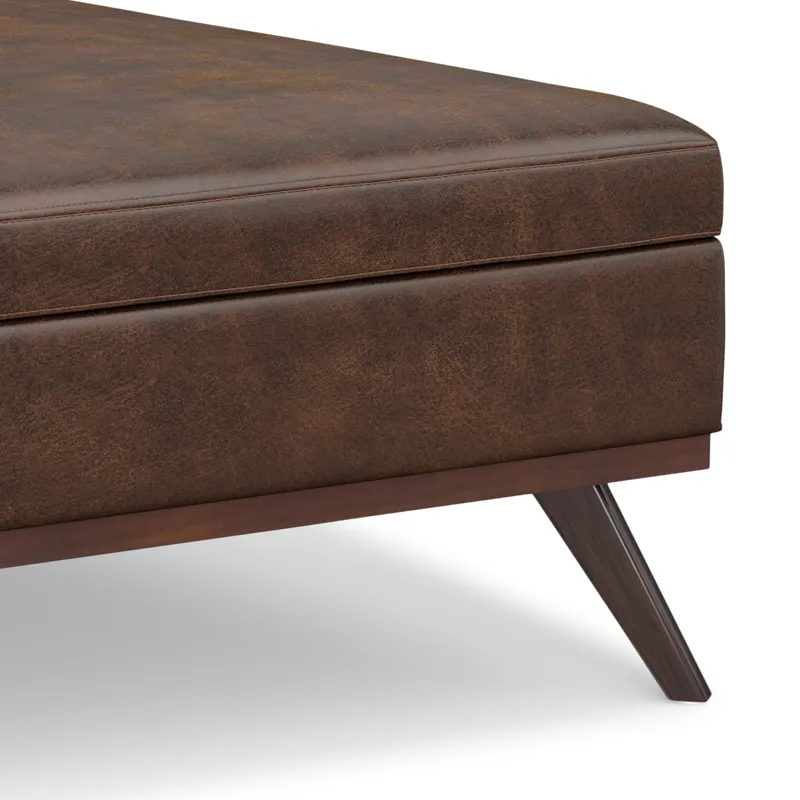 Owen - XL Square Coffee Table Storage Ottoman - Distressed Chestnut Brown