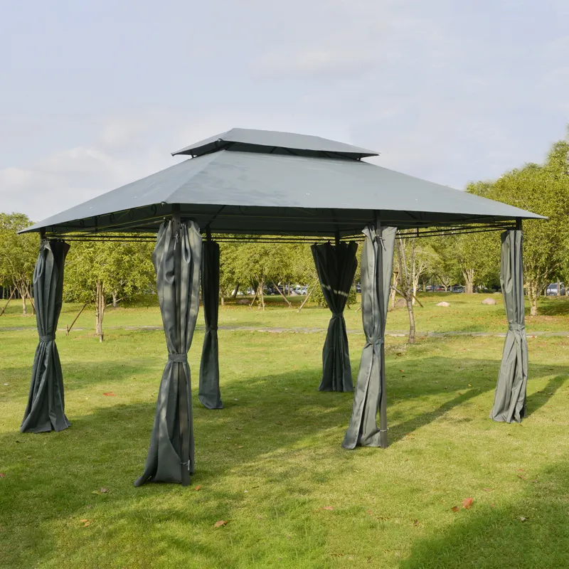 Outsunny - Patio Gazebo, Outdoor Gazebo Canopy Shelter With Curtains, Vented Roof, Steel Frame For G