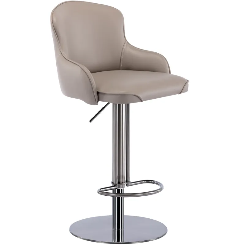Black Titanium Stainless Steel Bar Stool, Grade Modern Leather Bar Chair With Backrest, Swivel Adjus