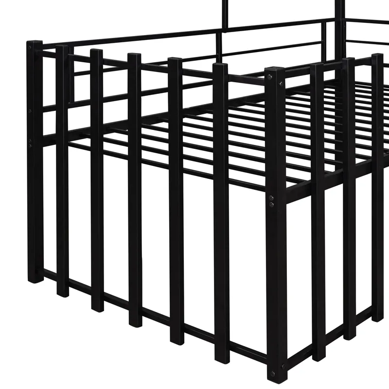 Twin Size Loft Bed With Roof, Window, Guardrail, Ladder Black