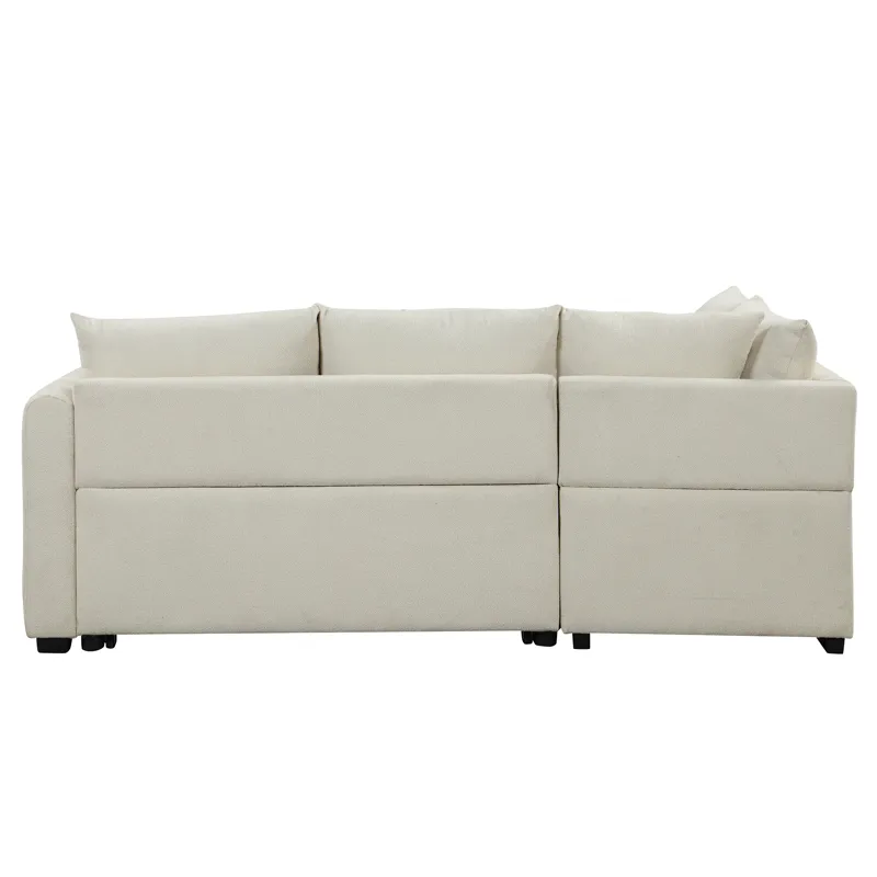 L-Shaped Sectional Pull Out Sofa Bed Sleeper Sofa With Two USB Ports, Two Power Sockets And A Movabl