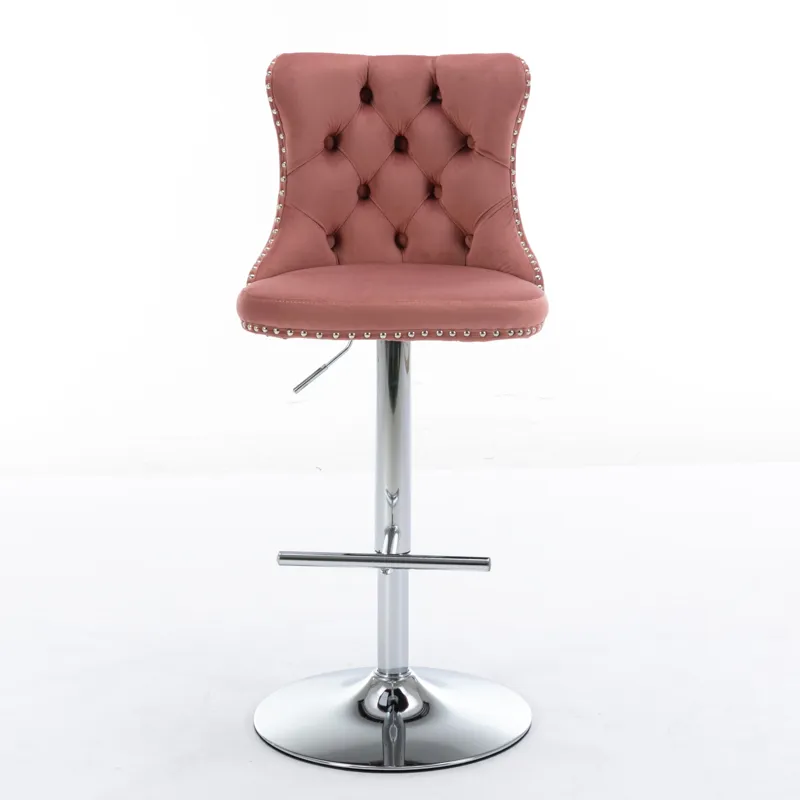 Swivel Velvet Barstools Adjusatble Seat Height From 25-33\", Modern Upholstered Chrome Base Bar Stoo