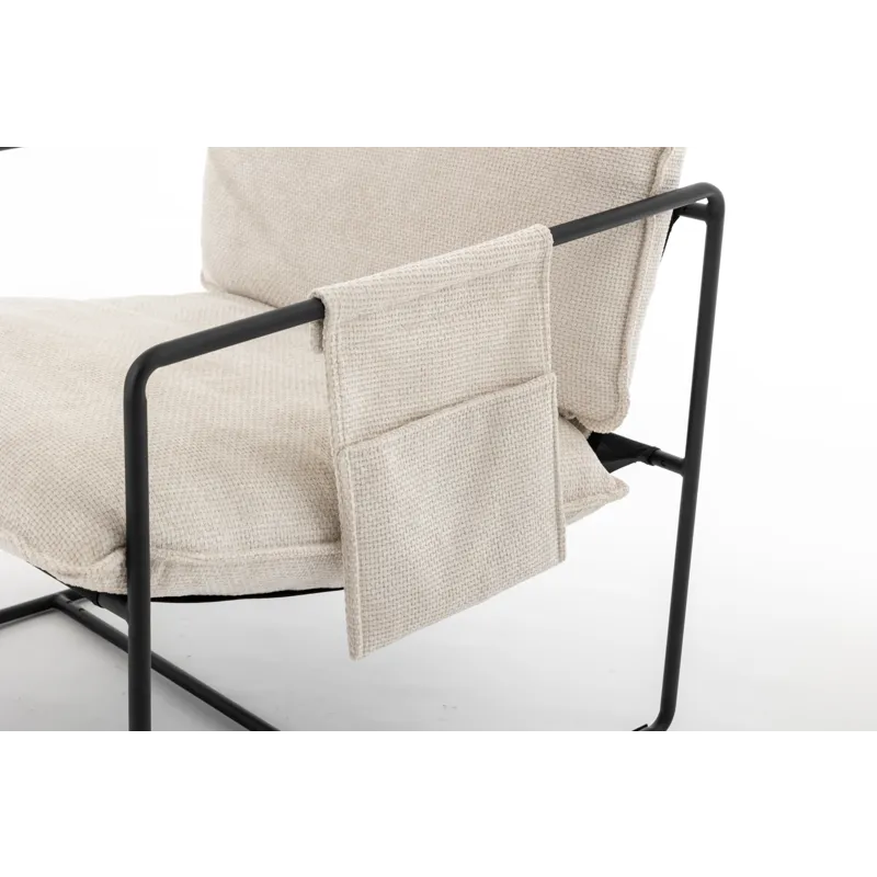 Upholstered Hanging Armchair With Arm Pocket Metal Frame, Crushed Foam Cushions And Skin-Friendly Br