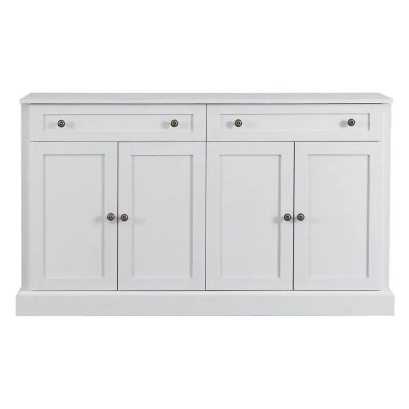 Kitchen Sideboard Storage Buffet Cabinet With 2 Drawers & 4 Doors Adjustable Shelves For Dining Room, Living Room - Antique White