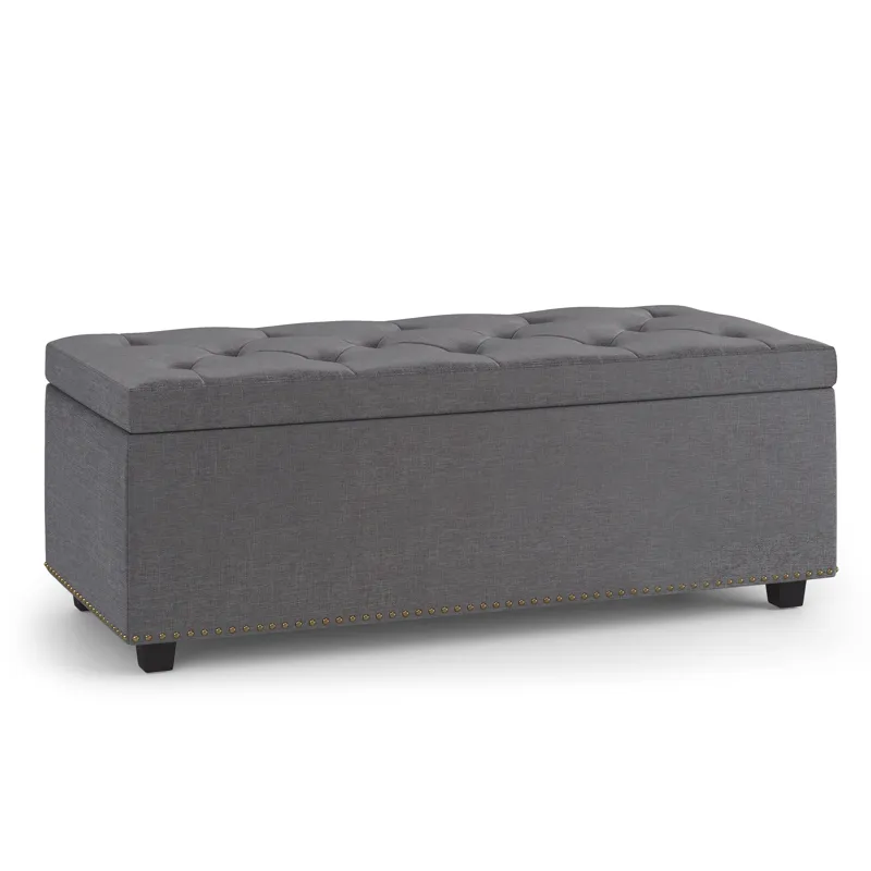Hamilton - Lift Top Rectangular Storage Ottoman - Slate Grey