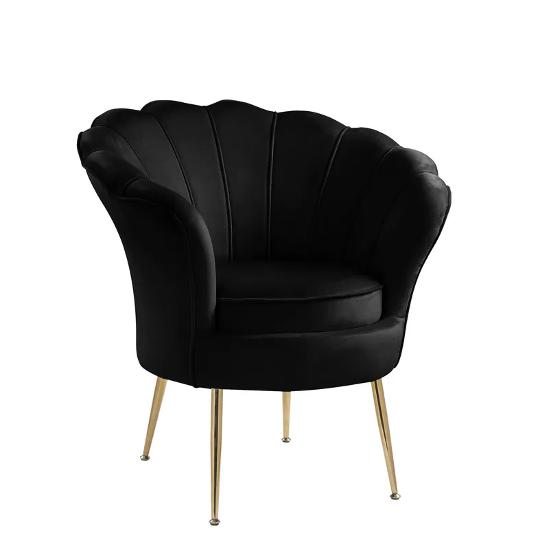 Angelina - Velvet Scalloped Back Barrel Accent Chair With Metal Legs - Black