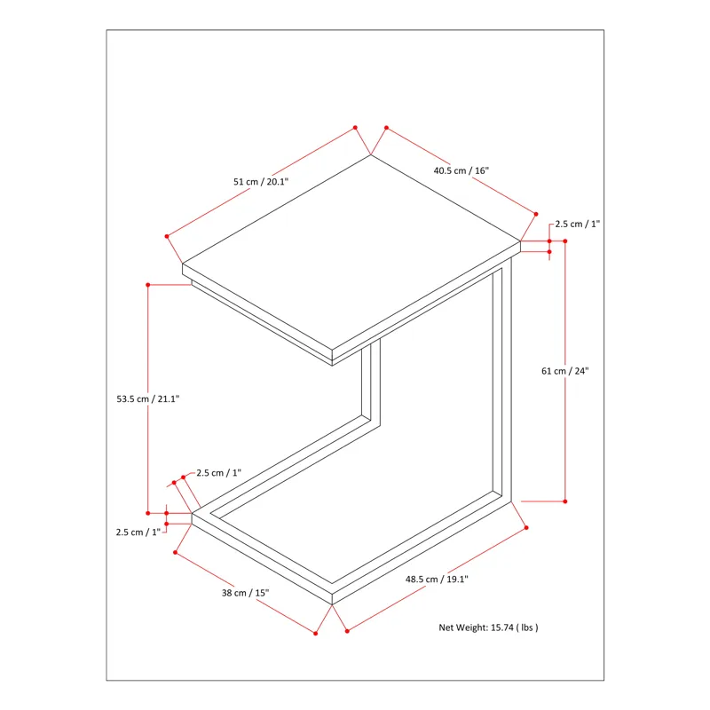 Skyler - Wide C Side Table - Dark Cognac Brown