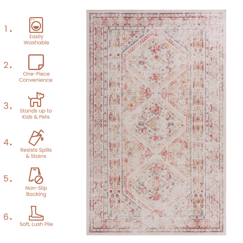 6\' x 9\' Area Rugs, Washable Rug, Low-Pile, Non-Slip, Non-Shedding, Foldable, Kid & Pet Friendly Ar