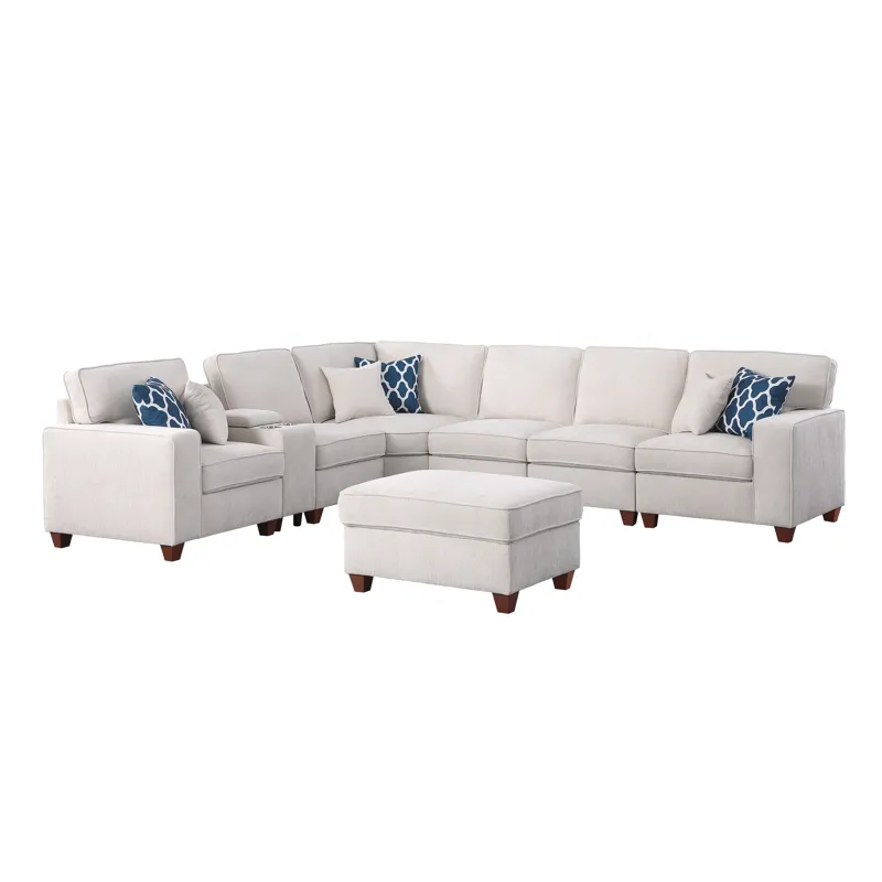 Rene - Sectional Sofa With Ottoman - Beige