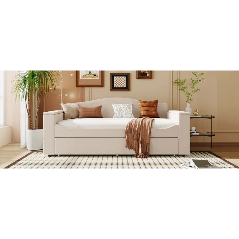 Twin Size Upholstered Daybed With Storage Armrests, Trundle And Latest Integrated Bluetooth Audio Sy