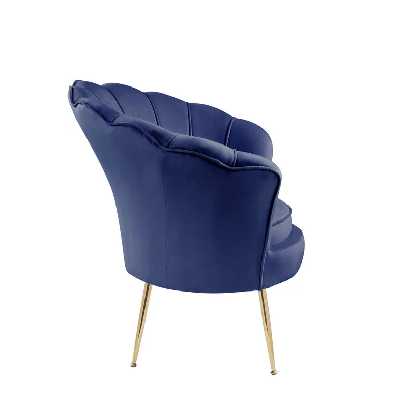 Angelina - Velvet Scalloped Back Barrel Accent Chair With Metal Legs - Blue