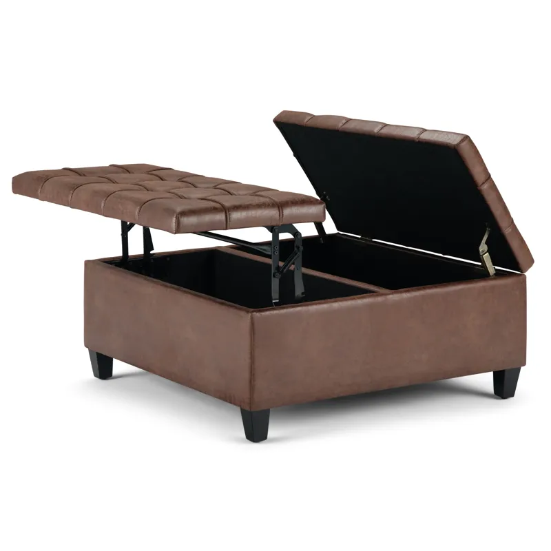 Harrison - Coffee Table Storage Ottoman - Distressed Umber Brown