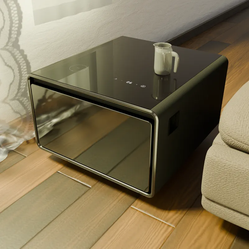 Modern Smart Side Table With Built-In Fridge, Wireless Charging, Temperature Control, Power Socket, 
