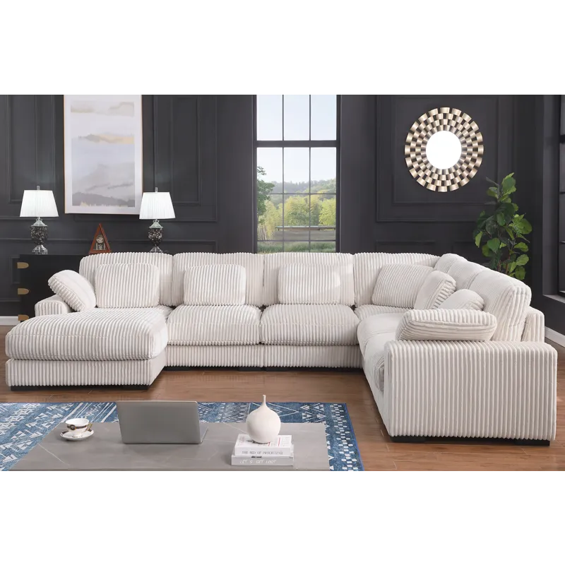 Nadine - 155.5\"W Beige Corduroy Corner Sectional Sofa With Left-Facing Chaise