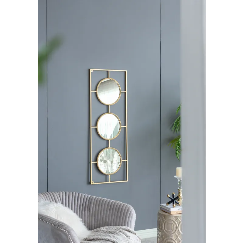 3 Mirror Piece Wall Mirror Rectangular Frame, Home Wall Decor For Bedroom Living Room - Gold
