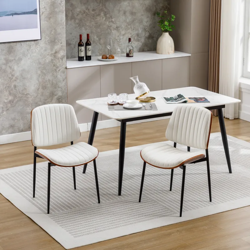 Dining Chairs (Set of 2) Mid-Century Modern Retro Faux Leather Chair With Bentwood Upholstered Seat 