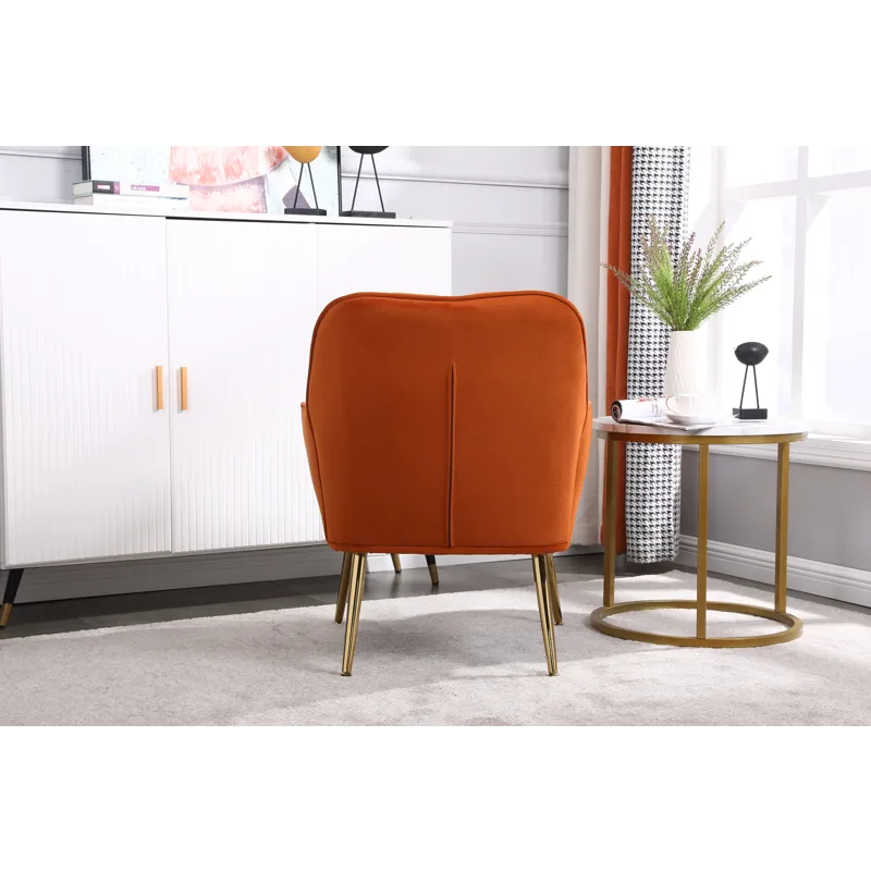 Modern Mid-Century Chair Velvet Sherpa Armchair For Living Room Bedroom Office - Orange
