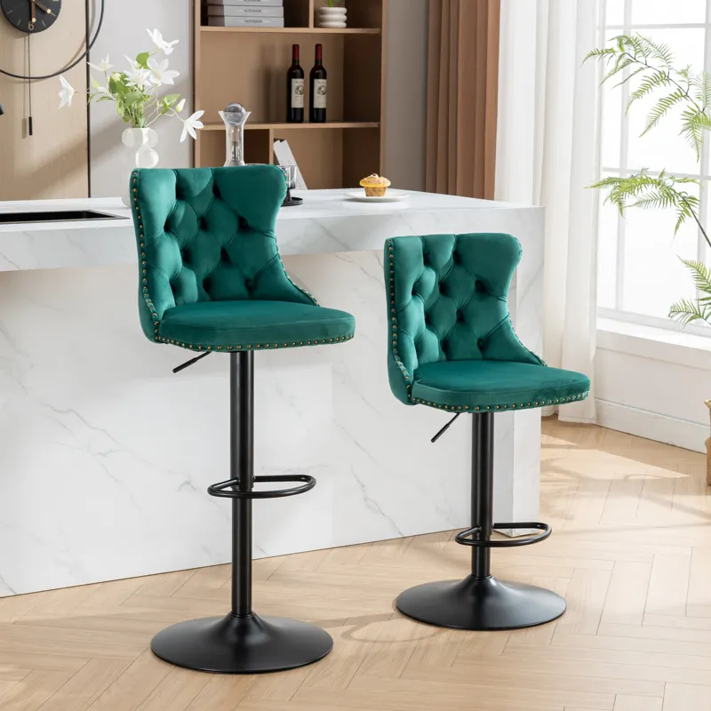 Swivel Velvet Barstools Adjusatble Seat Height, Modern Upholstered Bar Stools With Backs Comfortable
