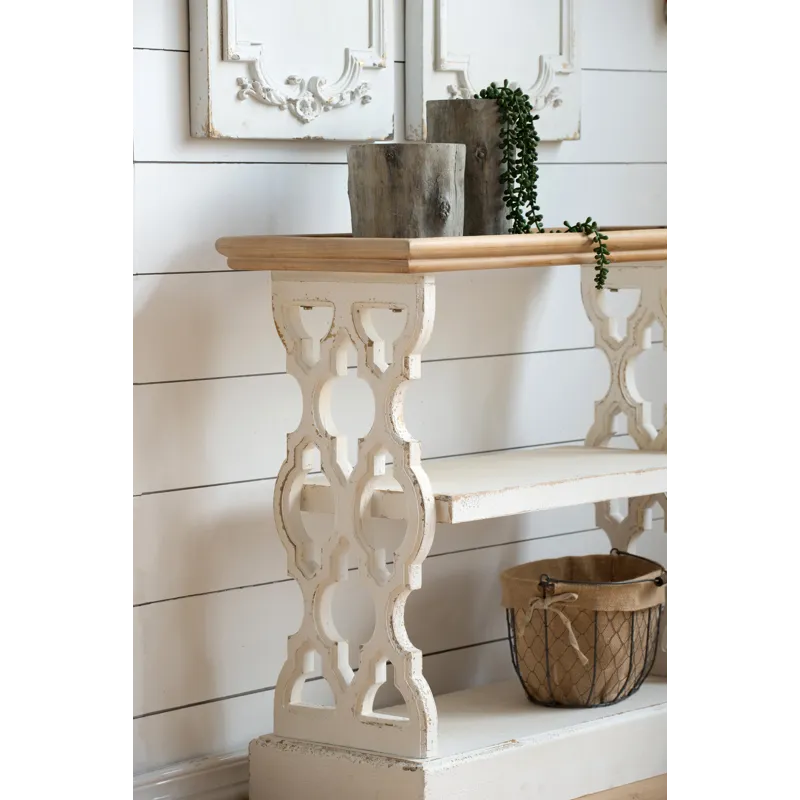 Distressed Shelf Tray, French Country Console Table - White / Natural