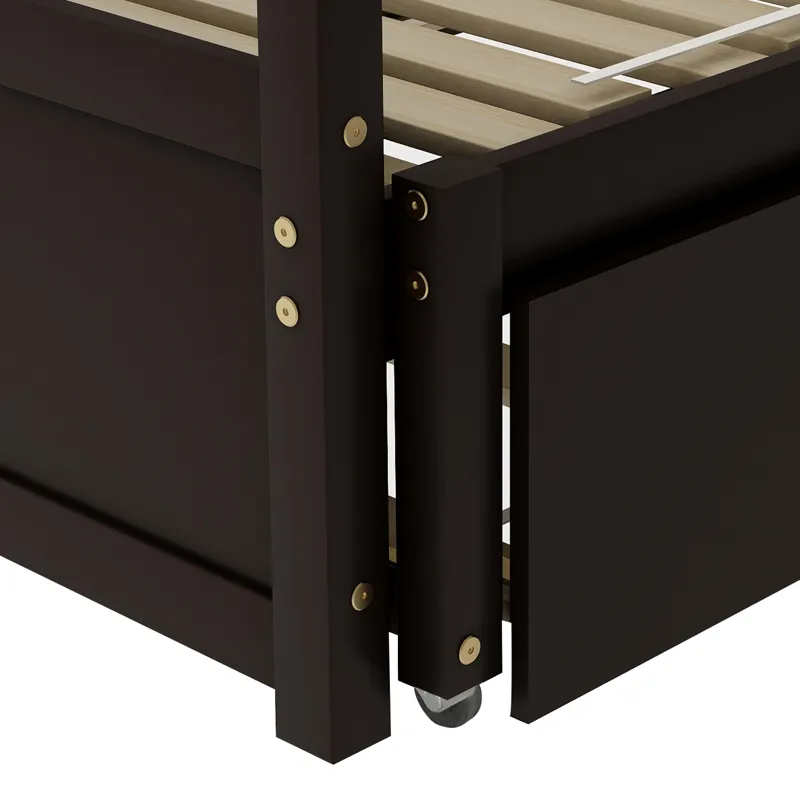 Extending Daybed With Trundle, Wooden Daybed With Trundle - Espresso