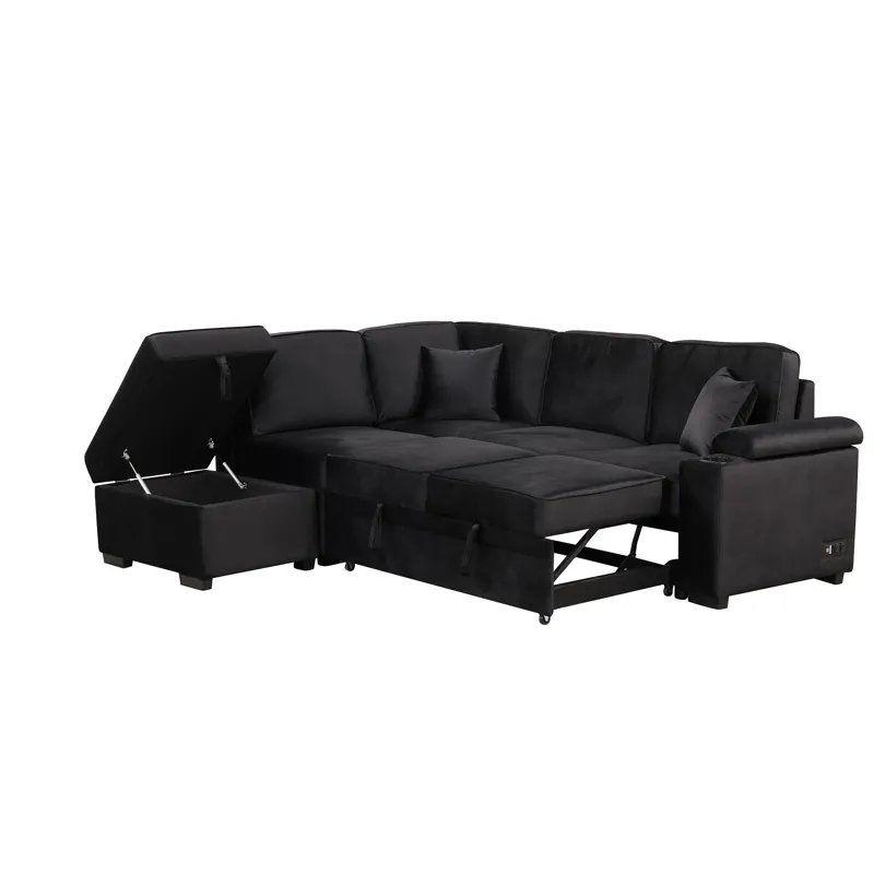 Sleeper Sofa Bed, 2 In 1 Pull Out Sofa Bed L-Shape Couch With Storage Ottoman For Living Room, Bedro