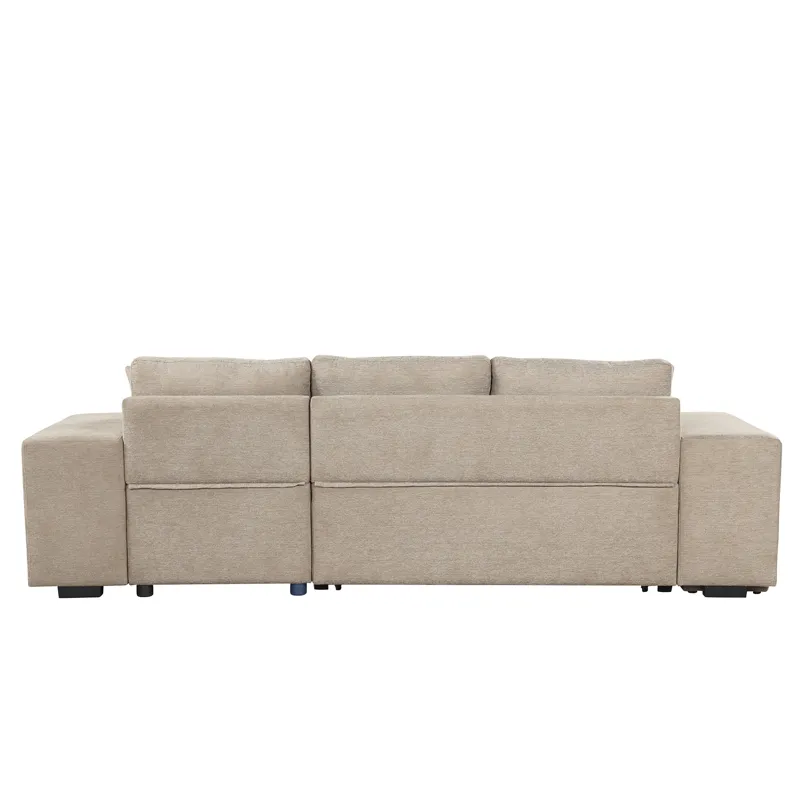 Modern L-Shape 3 Seat Reversible Sectional Couch, Pull Out Sleeper Sofa With Storage Chaise And 2 St