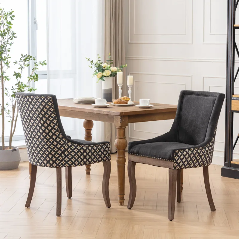 Ultra Side Dining Chair, Thickened Fabric Chairs With Neutrally Toned Solid Wood Legs, Bronze Nail H