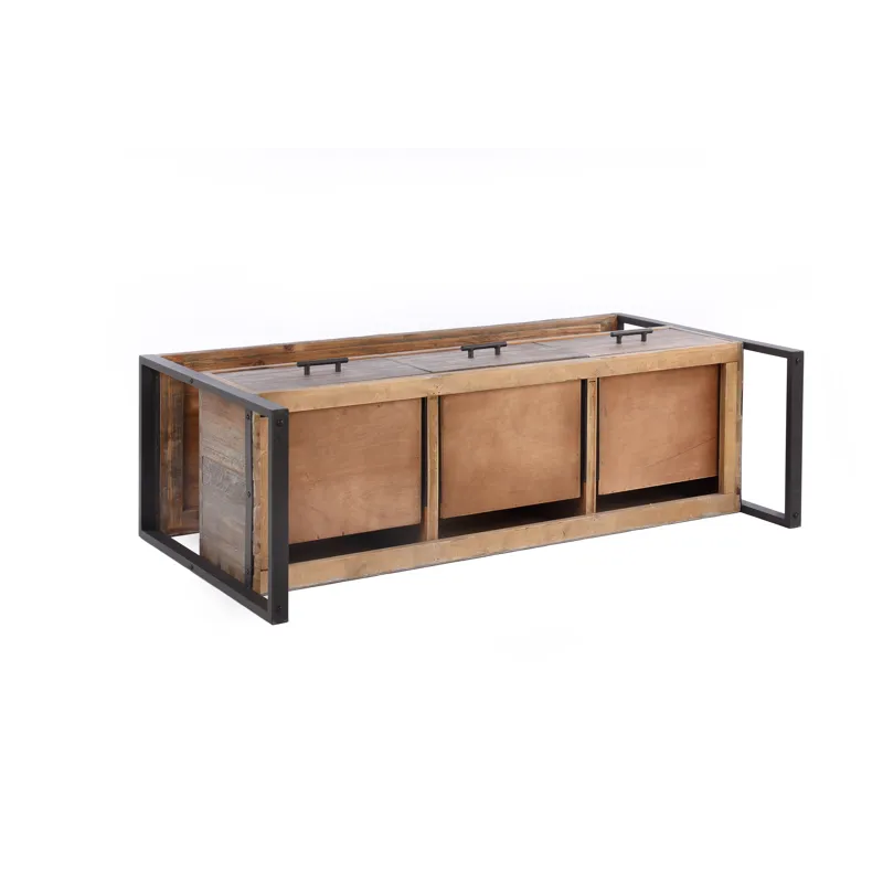 Reclaimed Wood Media TV Console Table With 3 Drarwer, Open Shelf - Antique Gray