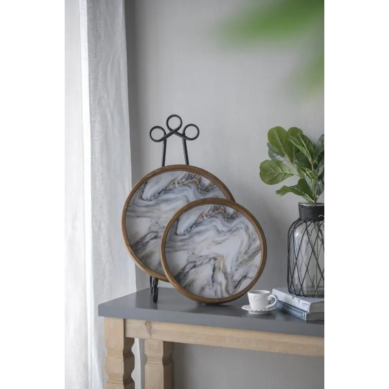 French Country Home Decor Collection (Includes An Artificial Plant, Vase, Trays, Stool And Side Tabl