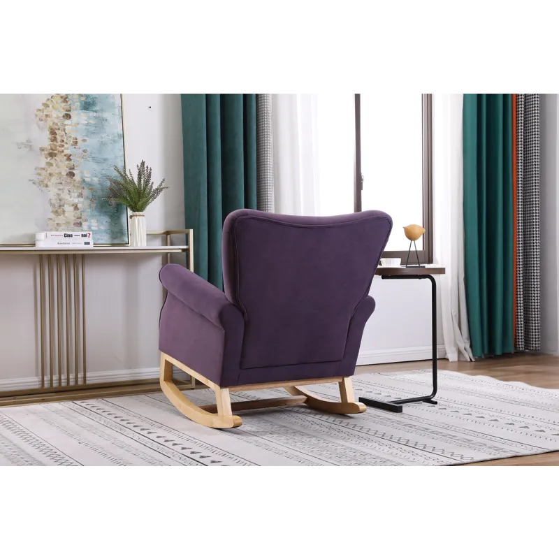 Baby Room High Back Rocking Chair Nursery Chair, Comfortable Rocker Fabric Padded Seat, Modern High 