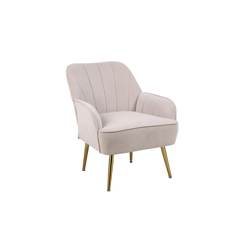 Modern Mid-Century Chair Velvet Sherpa Armchair For Living Room Bedroom Office - Beige