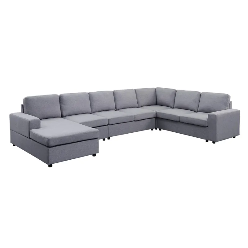 Hayden - Linen 7 Seat Reversible Modular Sectional Sofa Chaise - Light Gray