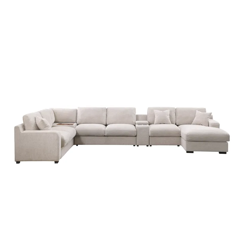 Celine - Chenille Fabric Corner Sectional Sofa With Right-Facing Chaise, Cupholders, And Charging Po