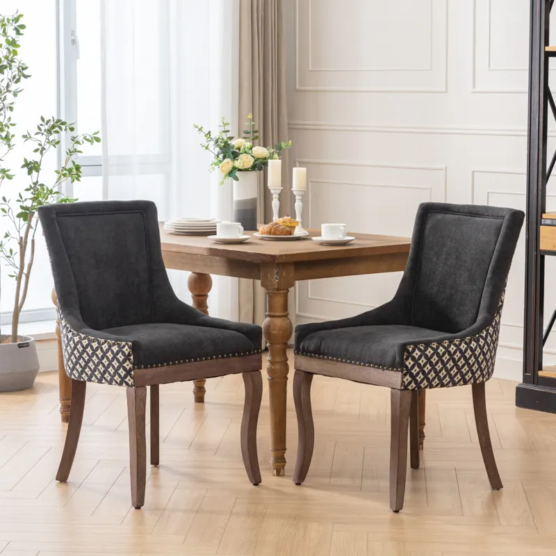 Ultra Side Dining Chair, Thickened Fabric Chairs With Neutrally Toned Solid Wood Legs, Bronze Nail H