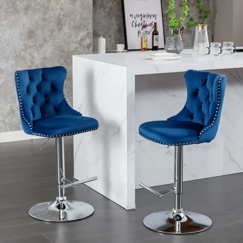 Swivel Velvet Barstools Adjusatble Seat Height From 25-33\", Modern Upholstered Chrome Base Bar Stoo