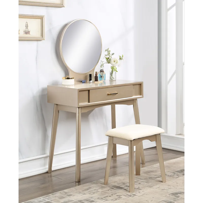 Maly - Contemporary Wood Vanity And Stool Set - Gold