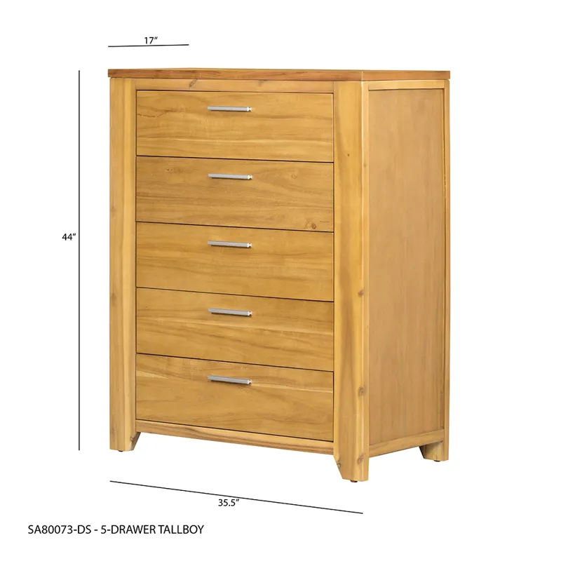 5 Drawer Dresser - Natural Brown