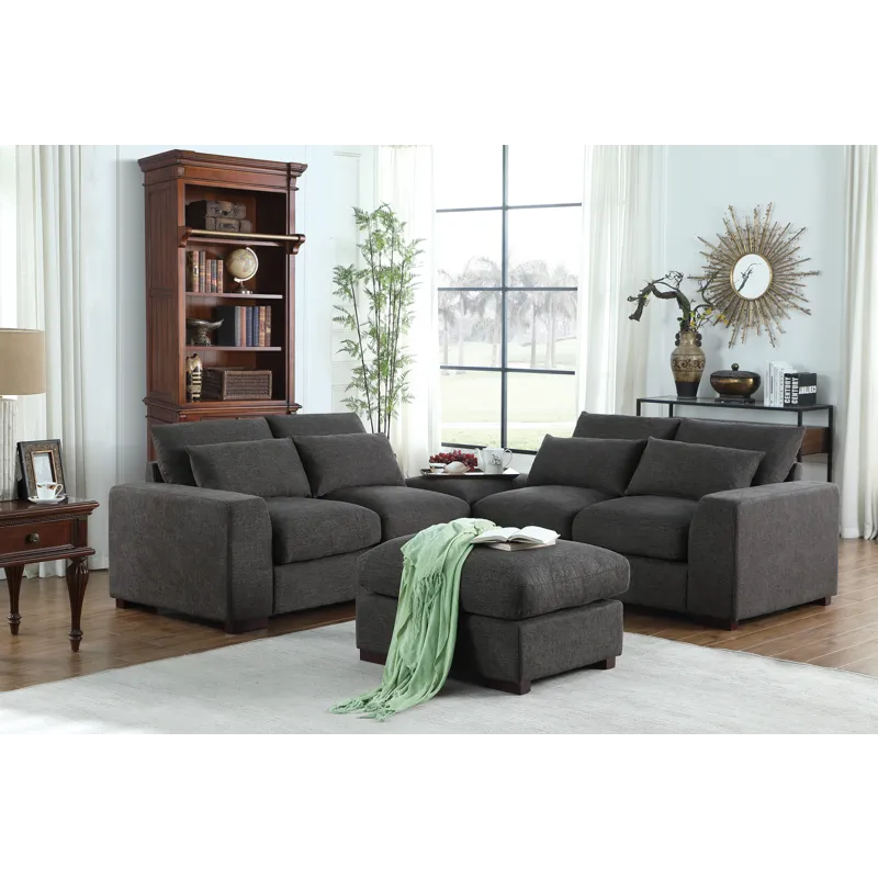 Tatman - Linen Blend Sectional With 2 Ottomans - Dark Gray