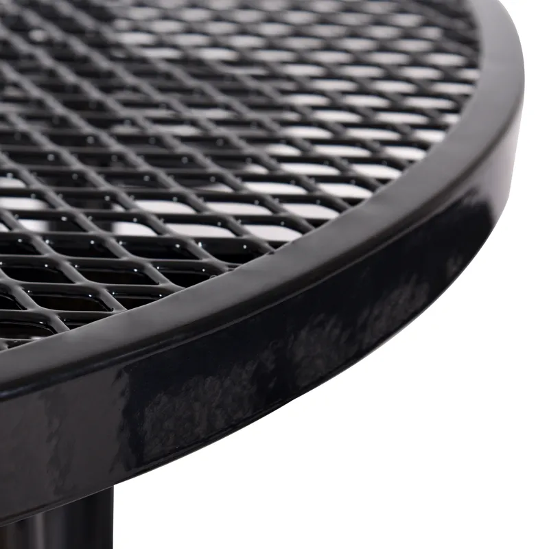 Round Outdoor Steel Picnic Table, With Umbrella Pole - Black