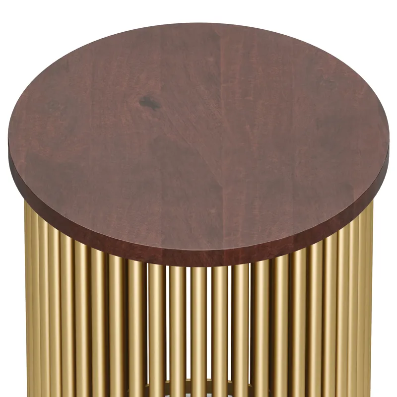 Demy - Metal and Wood Accent Table - Cognac / Gold