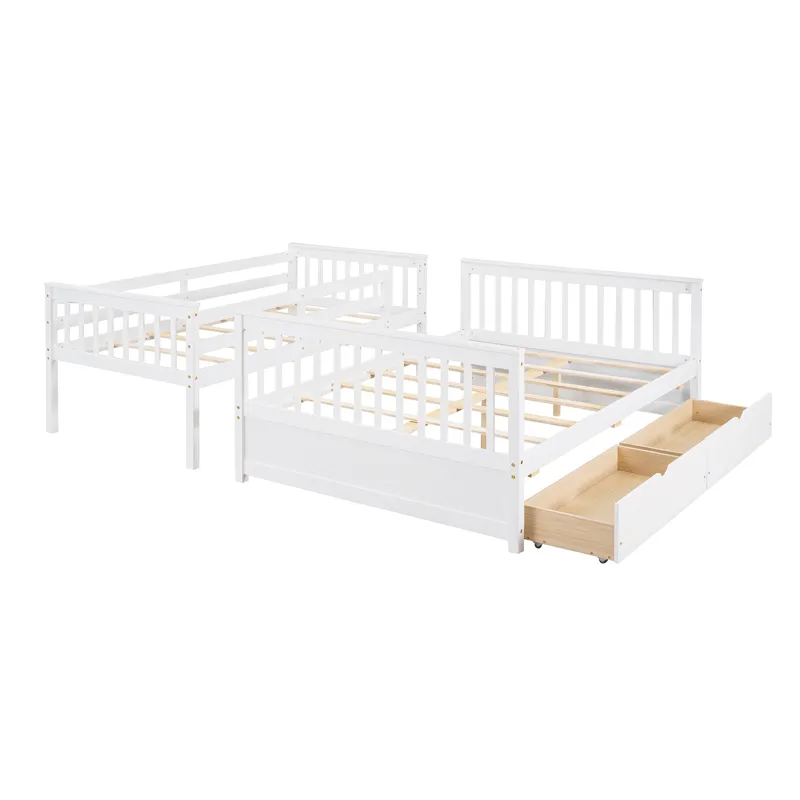 Twin Over Full Bunk Bed With Ladders And Two Storage Drawers - White