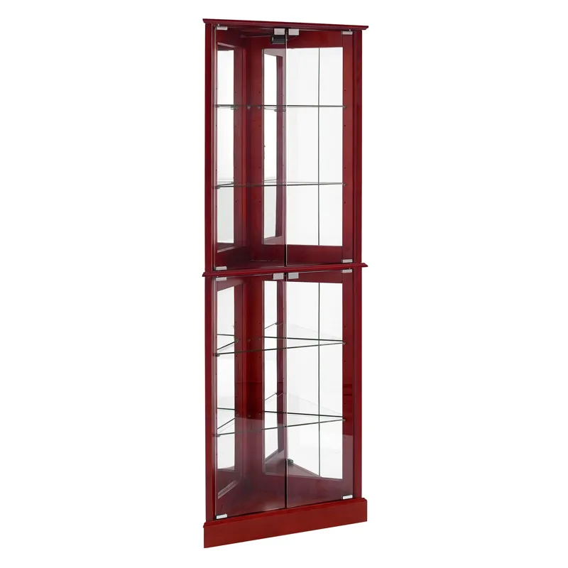 Corner Curio Dispaly Cabinet With Lights, Adjustable Tempered Glass Shelves, Mirrored Back (E26 Ligh