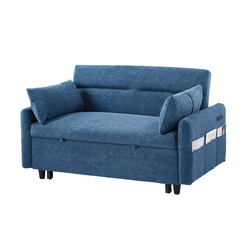 Pull Out Sleep Sofa Bed Loveseats Sofa Couch With Adjsutable Backrest, Storage Pockets, 2 Soft Pillo