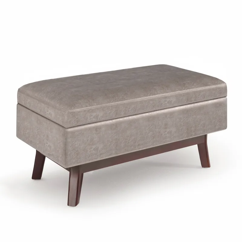 Owen - Small Rectangular Storage Ottoman - Distressed Grey Taupe